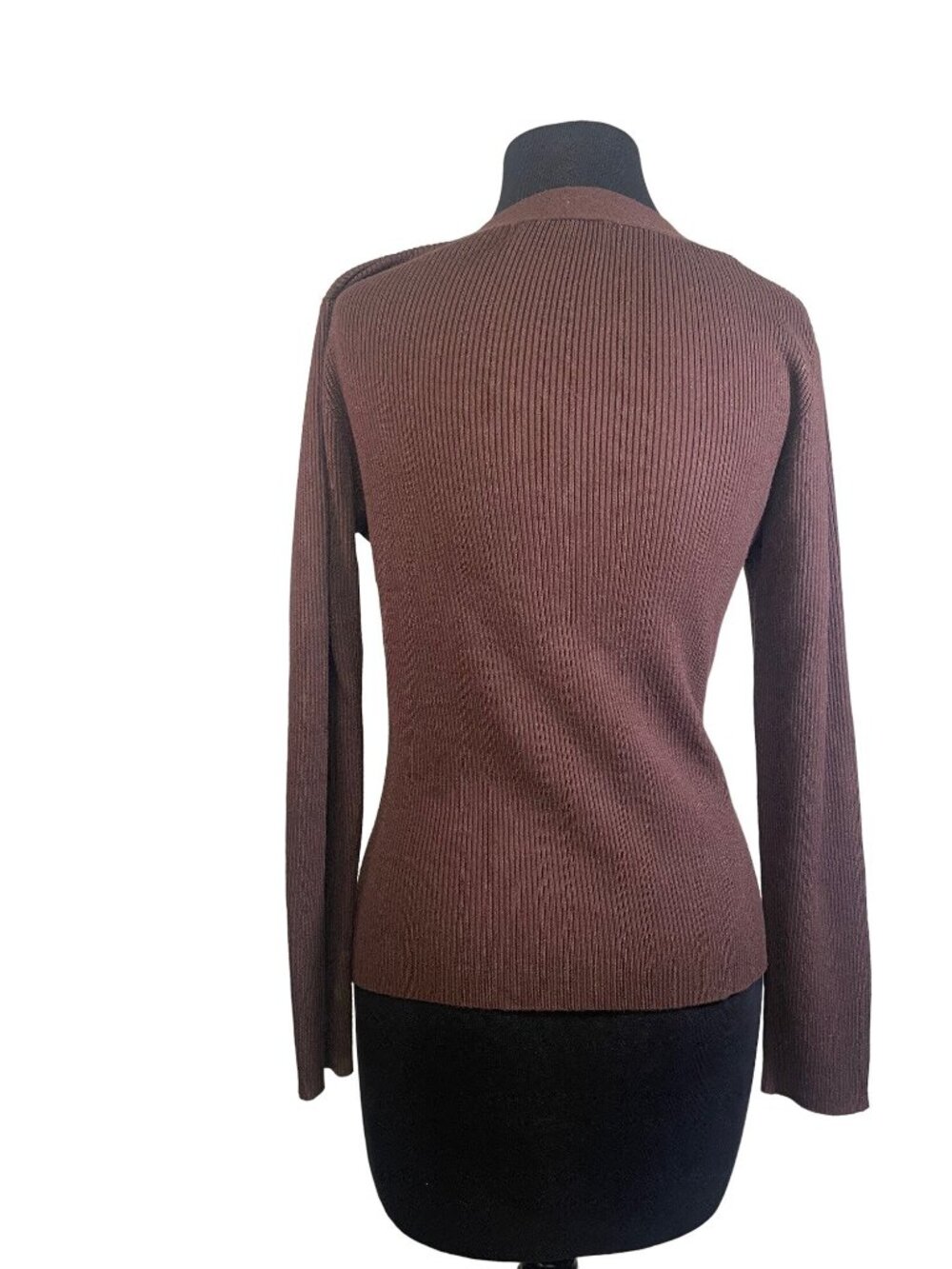 Isabella Bird Womens Ribbed V-Neck Sweater Brown S Rayon Blend Long Sleeve - Picture 2 of 6